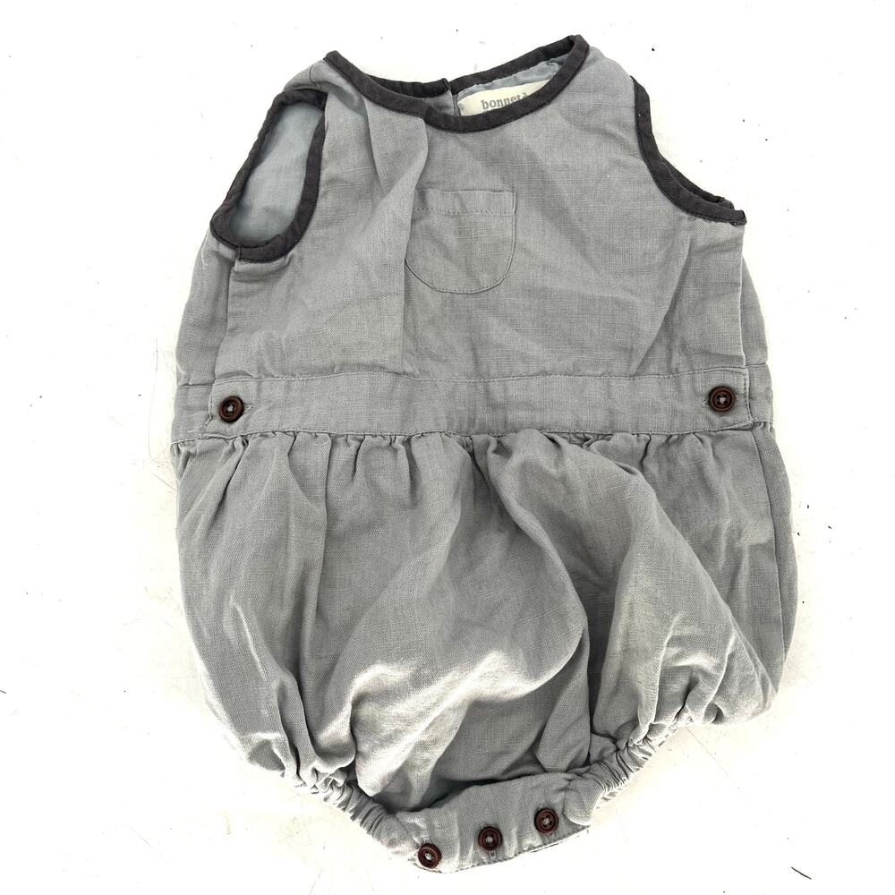 Bonnet à Pompon Baby Linen Bubble Romper Gray 12 Months Spanish Boutique